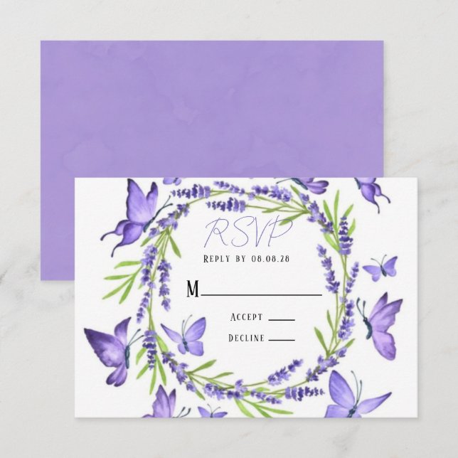 Lavender Wisteria & Butterflies Wedding RSVP (Front/Back)