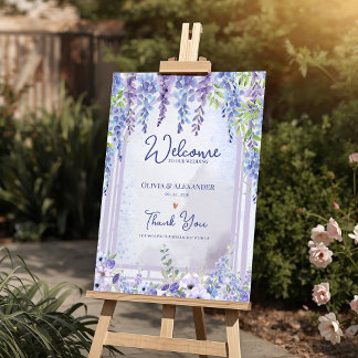 Lavender Wisteria Floral Arch Wedding Welcome Poster