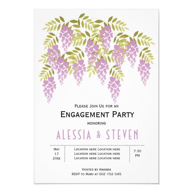 Lavender Wisteria Floral Wedding Engagement Party Invitation