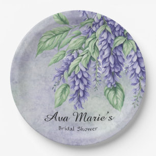 Lavender Wisteria Flowers Marble Bridal Shower Paper Plates