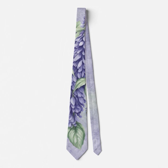 Lavender Wisteria Flowers Marble Groom Wedding Neck Tie (Front)