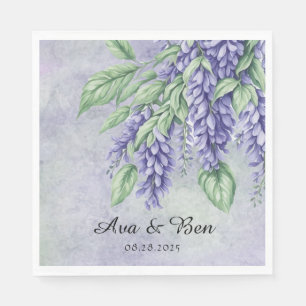Lavender Wisteria Flowers Marble Wedding Napkins