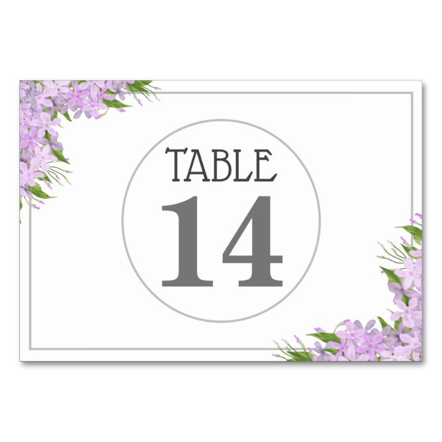 Lavender Wisteria Wedding Table Number Card (Front)