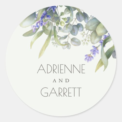 Lavender With Eucalyptus Greenery Wedding  Classic Round Sticker