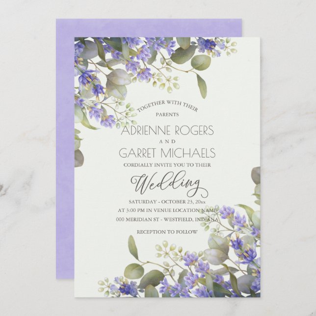 Lavender With Eucalyptus Greenery Wedding Invitation (Front/Back)