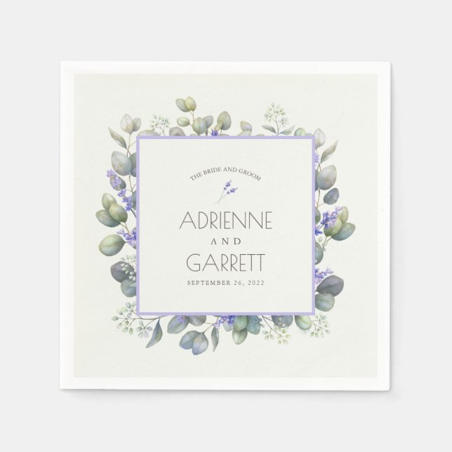 Lavender With Eucalyptus Greenery Wedding Paper Napkins (Front)