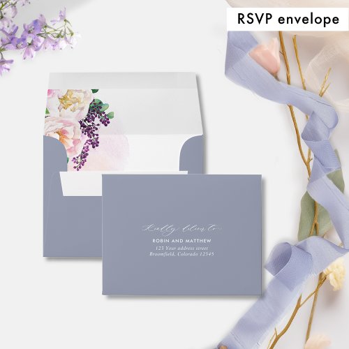 Lavender with Floral RSVP with Return Address Envelope