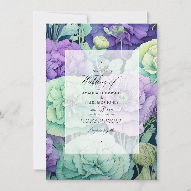Lavender with Green Floral Spring Wedding Invitation (Front)