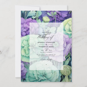 Lavender with Green Floral Spring Wedding Invitation