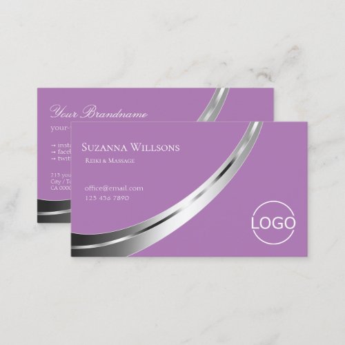 Lavender with Silver Decor and Logo Stylish Business Card