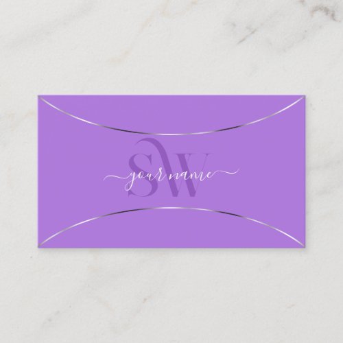 Lavender with Silver Decor and Monogram Modern Business Card