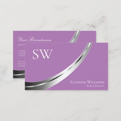 Lavender with Silver Decor and Monogram Stylish Business Card