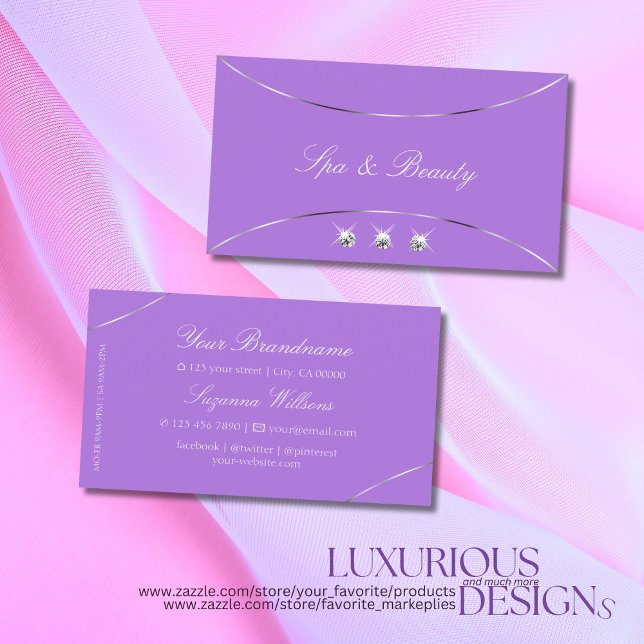 Lavender with Silver Decor Borders and Diamonds Business Card (Creator Uploaded)