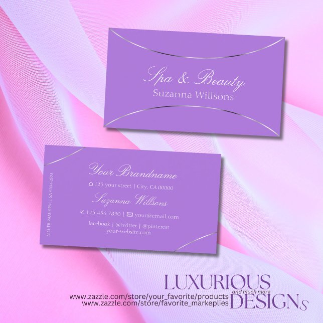 Lavender with Silver Decor Borders Professional Business Card (Creator Uploaded)