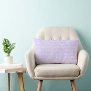 LAVENDER WITH WHITE SCRIPT LOVE & HEARTS LUMBAR PILLOW