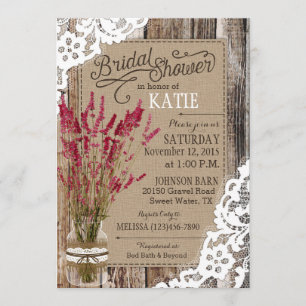 Lavender Wood Lace Rustic Bridal Shower Invitation