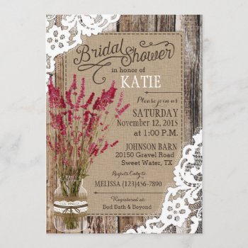 Lavender Wood Lace Rustic Bridal Shower Invitation by NouDesigns at Zazzle