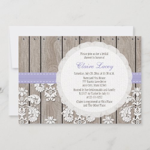 Lavender Wood Lace Rustic Bridal Shower Invitation
