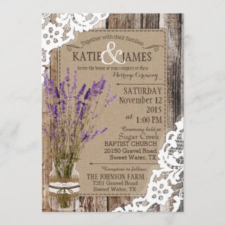 Lavender Wood Lace Rustic Wedding Invitation
