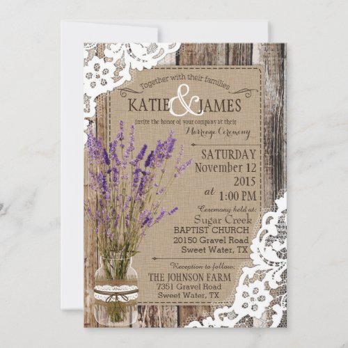 Lavender Wood Lace Rustic Wedding Invitation