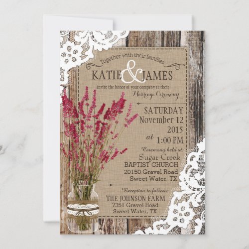 Lavender Wood Lace Rustic Wedding Invitation