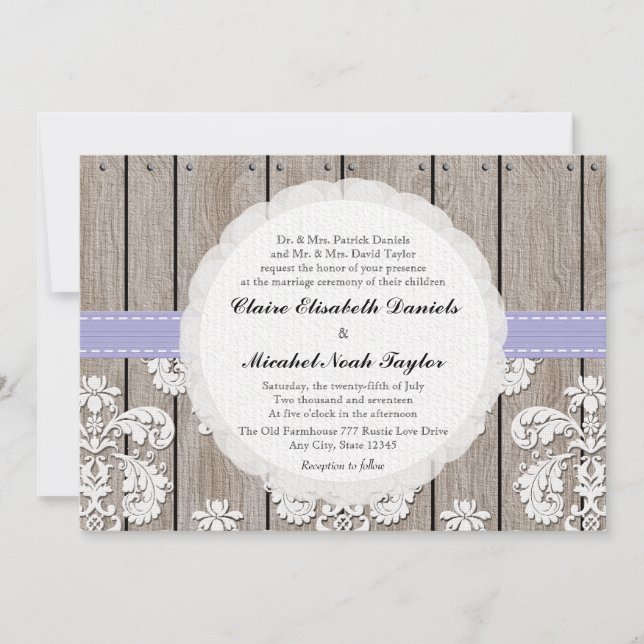 Lavender Wood Lace Wedding Invitations (Front)