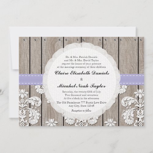 Lavender Wood Lace Wedding Invitations