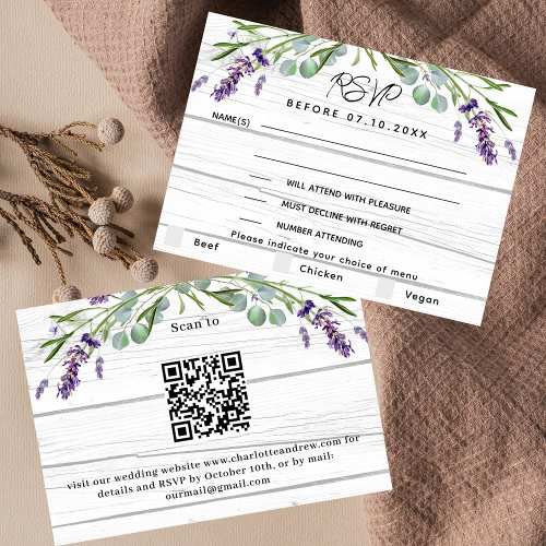 Lavender wood menu QR code wedding RSVP response 
