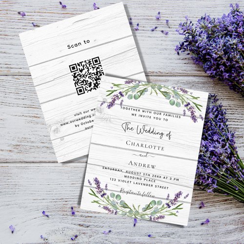 Lavender wood QR code budget wedding invitation
