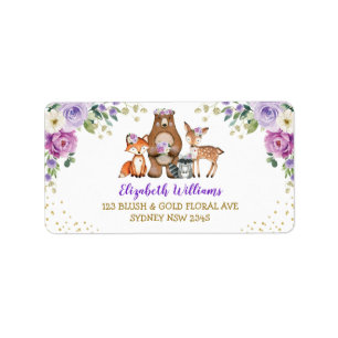 Lavender Woodland Animals Floral Return Address Label