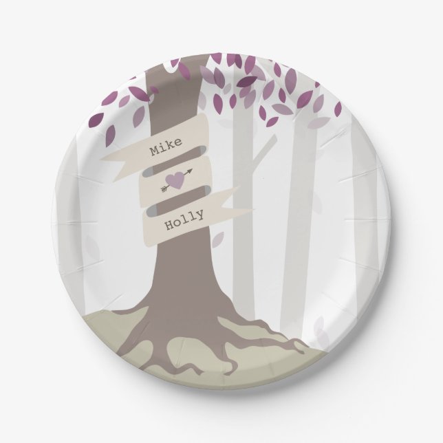 Lavender Woodland Wedding Paper Plates (Front)