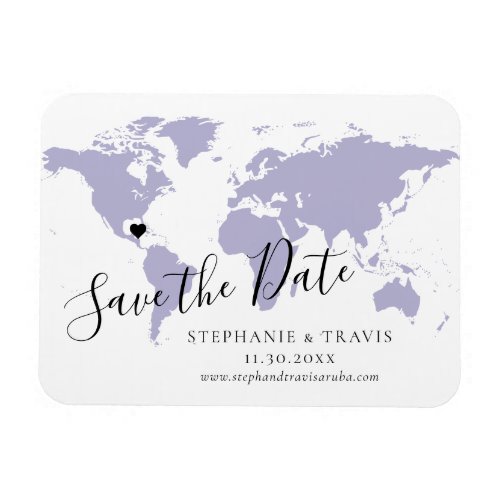 Lavender World Map Travel Wedding Save the Date Magnet