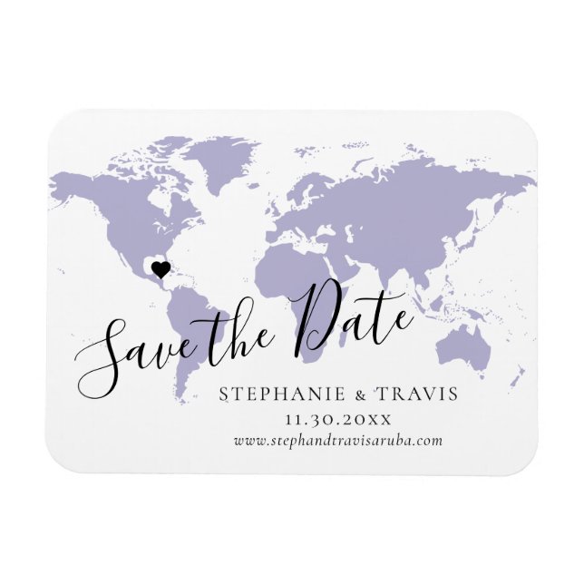 Lavender World Map Travel Wedding Save the Date Magnet (Horizontal)
