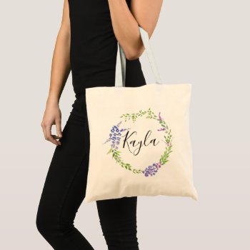 Lavender Wreath Botanical Personalized Bridesmaid Tote Bag by PersonalizationShop at Zazzle