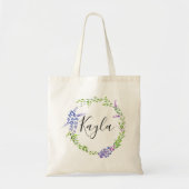 lavender wreath botanical personalized bridesmaid tote bag (Front)