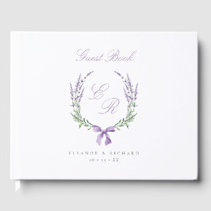 Lavender Wreath & Bow Monogram Wedding Guest Book