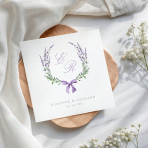 Lavender Wreath & Bow Monogram Wedding Paper Dinner Napkins