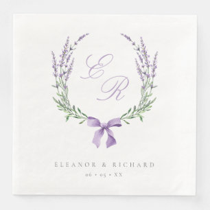 Lavender Wreath & Bow Monogram Wedding Paper Dinner Napkins