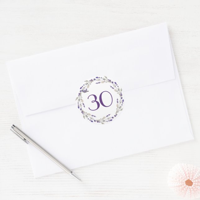 Lavender Wreath for 30th Anniversary Classic Round Sticker (Envelope)