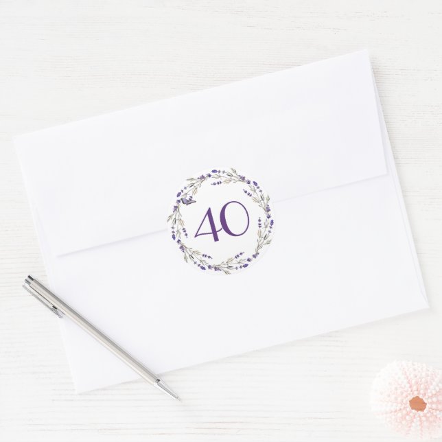 Lavender Wreath for 40th Anniversary Classic Round Sticker (Envelope)
