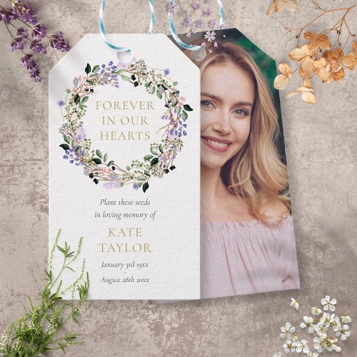 Lavender Wreath Funeral Memorial Seed Packet Photo Gift Tags