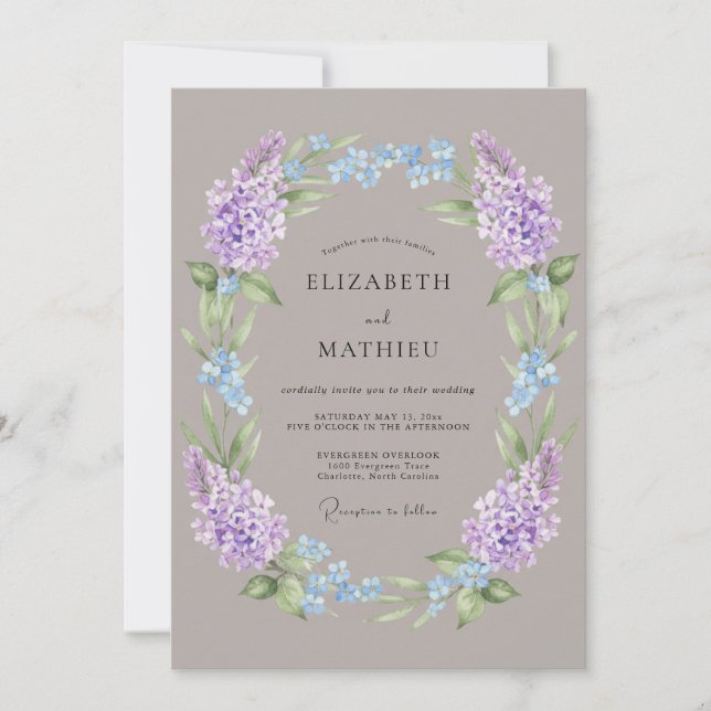Lavender Wreath Romance Wedding Invitation (Front)