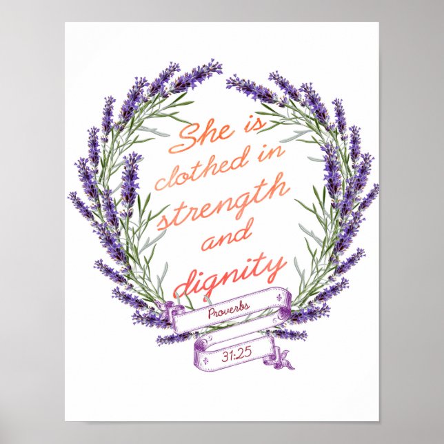 Lavender Wreath Strength Dignity Bible Verse Art Poster (Front)