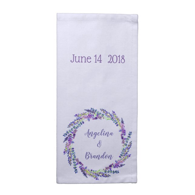 lavender wreath -  your names - half fold cloth napkin (Half Fold)