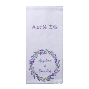 lavender wreath -  your names - half fold cloth napkin
