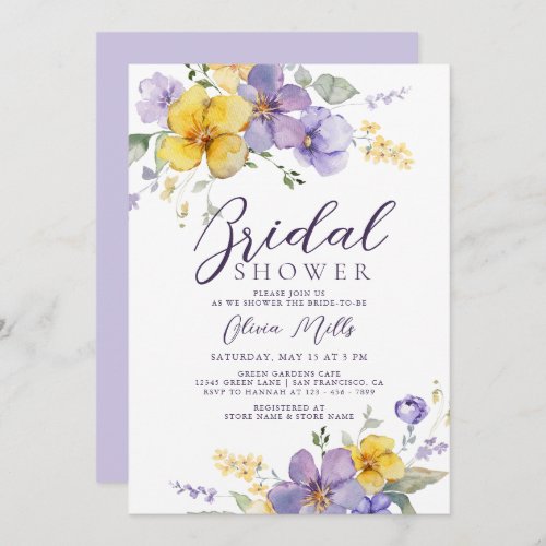 Lavender Yellow Dusty Purple Floral Bridal Shower Invitation