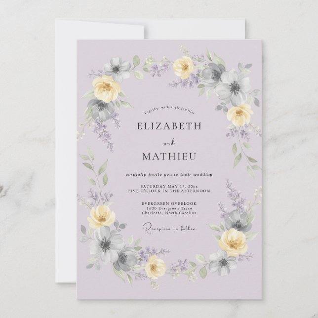 Lavender Yellow Enchanting Spring Wedding Invitation (Front)