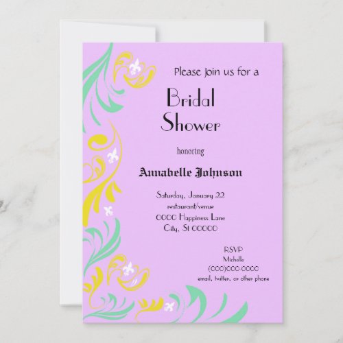 Lavender Yellow Fleur de Lis Vine Bridal Shower Custom Invitations
