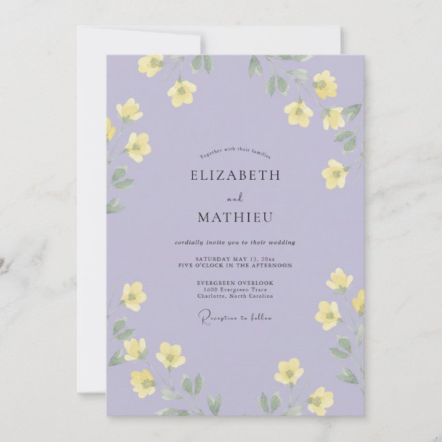 Lavender Yellow Floral Flourish Wedding Invitation (Front)