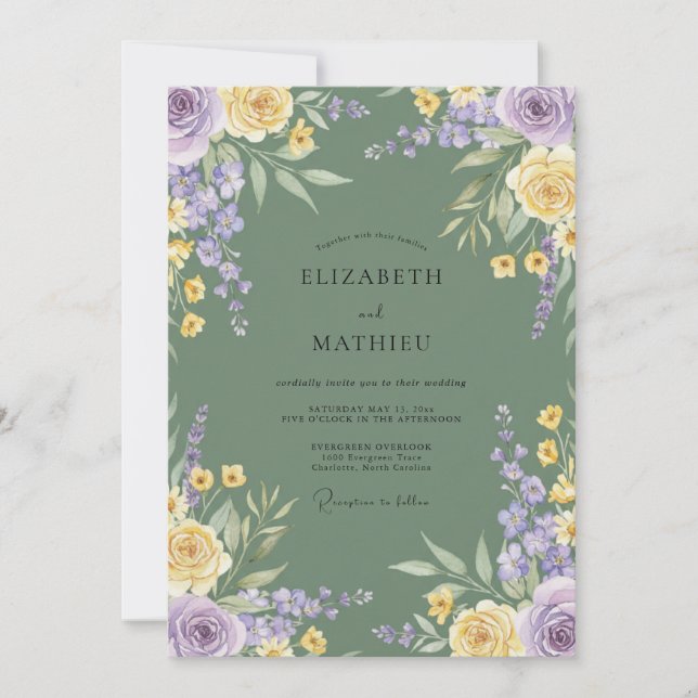 Lavender Yellow Floral Romance Wedding Invitation (Front)